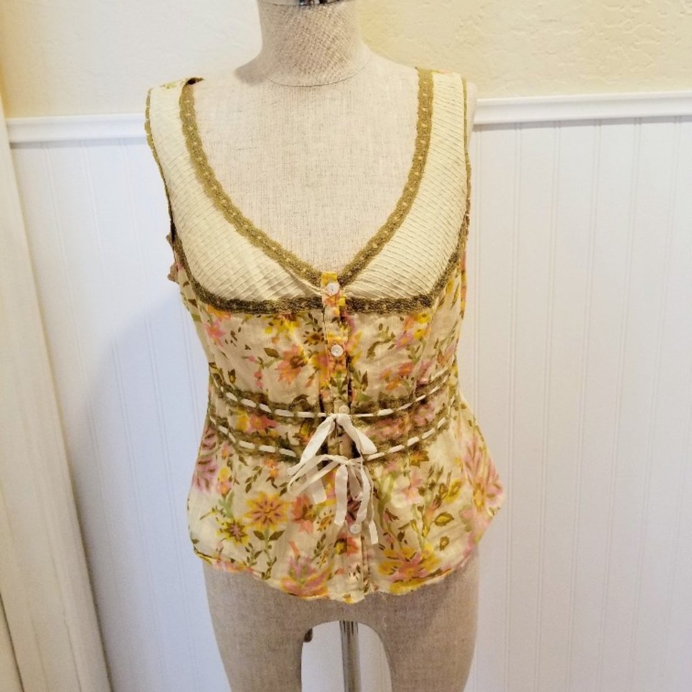 Free People Feminine Crop Flower Print Top Size 8